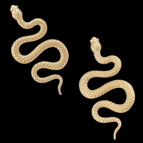 Gold Snake Earrings 3D Snakes Modern Nature Goth Glam Statement Post Halloween - Picture 6 of 9